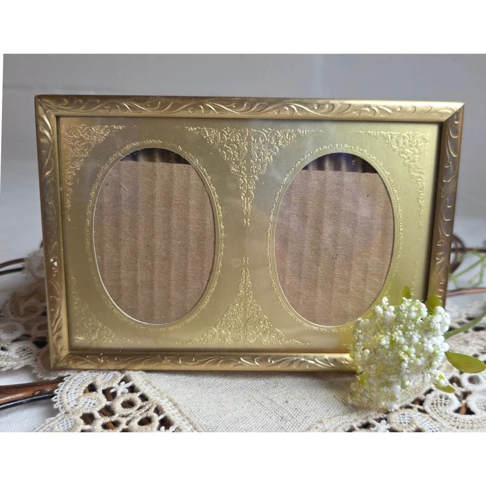 Vintage Gold Filigree Double Oval Picture Frame Ornate Hollywood Regency Decor
